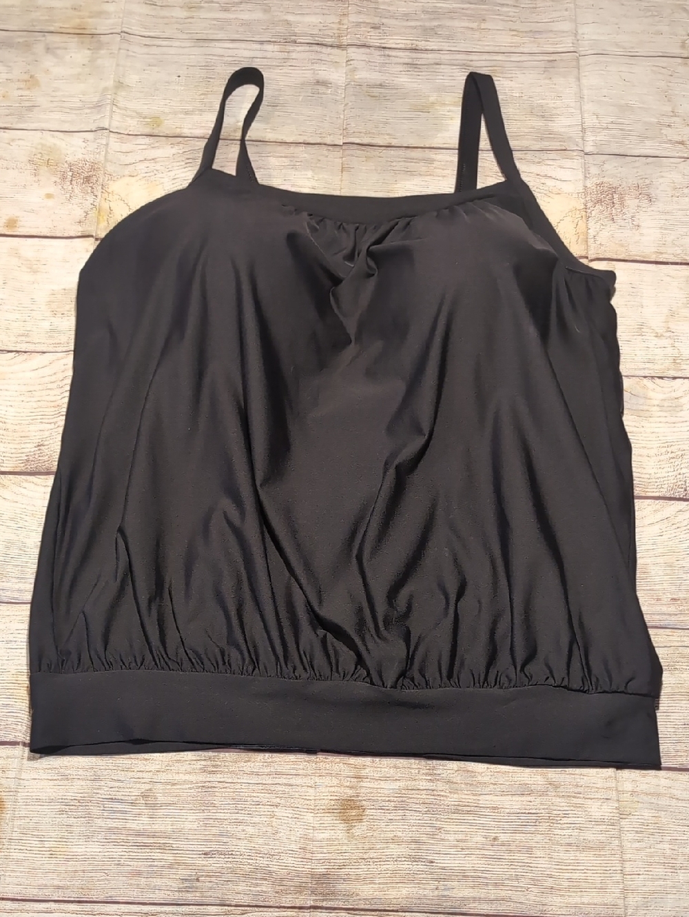 Lands End Women's Black Tankini Blouson Tummy Hiding Size 16 Swim Top